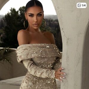 NWT JLUXLABEL Sequin Off-Shoulder Top and Pants Set